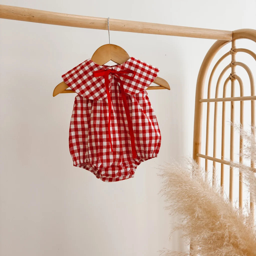 Blossom & Pear Red Gingham Collared Romper PRE-ORDER