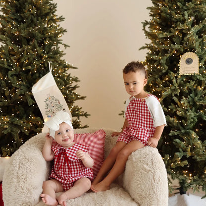 Blossom & Pear Red Gingham Collared Romper PRE-ORDER