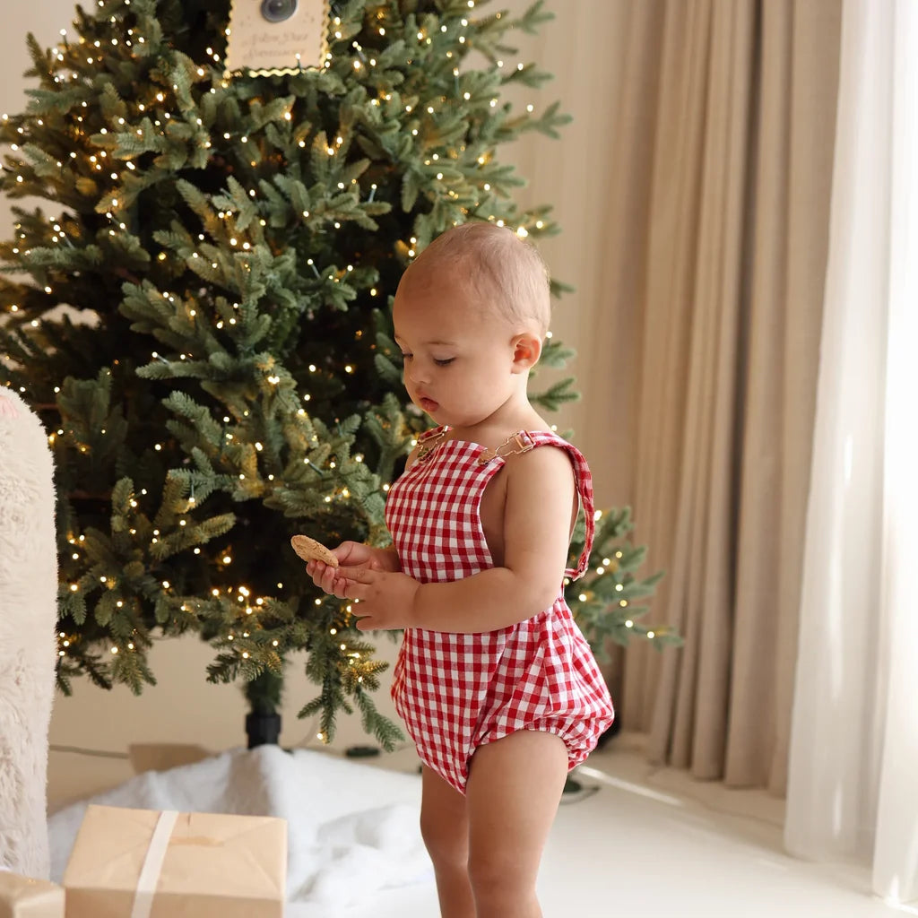 Blossom & Pear Red Gingham Cross Back Romper PRE-ORDER