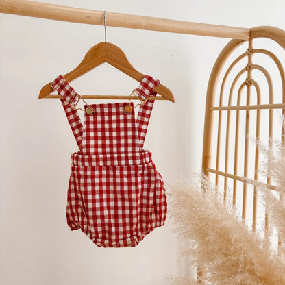 Blossom & Pear Red Gingham Cross Back Romper PRE-ORDER