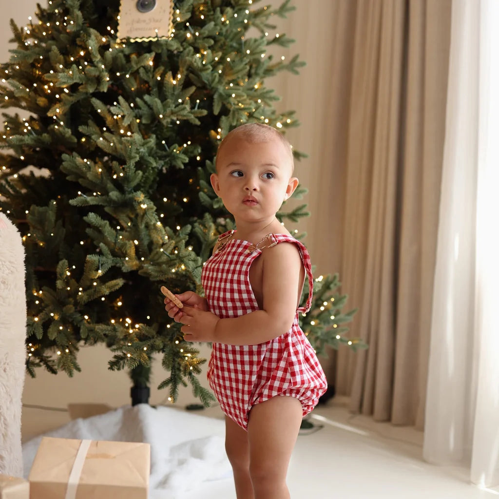 Blossom & Pear Red Gingham Cross Back Romper PRE-ORDER