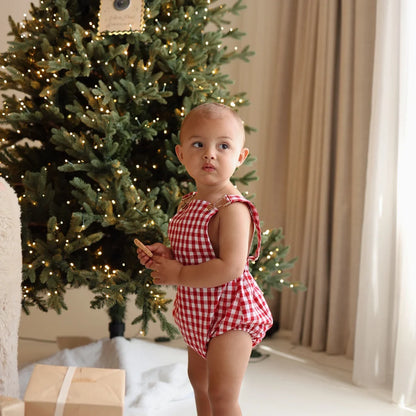 Blossom & Pear Red Gingham Cross Back Romper PRE-ORDER