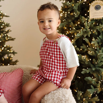 Blossom & Pear Red Gingham Shortalls PRE-ORDER