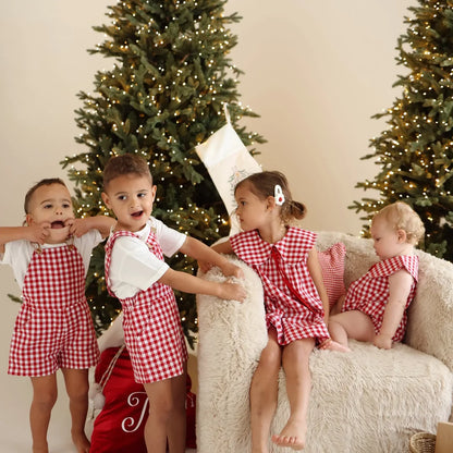 Blossom & Pear Red Gingham Shortalls PRE-ORDER