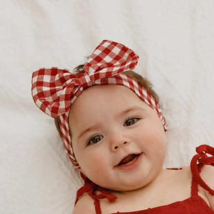 Blossom & Pear Red Gingham Topknot Headband PRE-ORDER