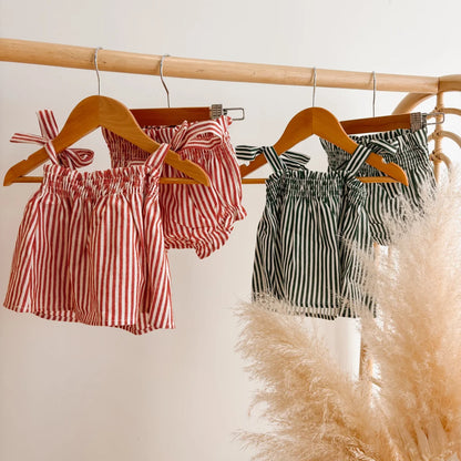 Blossom & Pear Candy Stripe Two-Piece Bloomer Set Red PRE-ORDER
