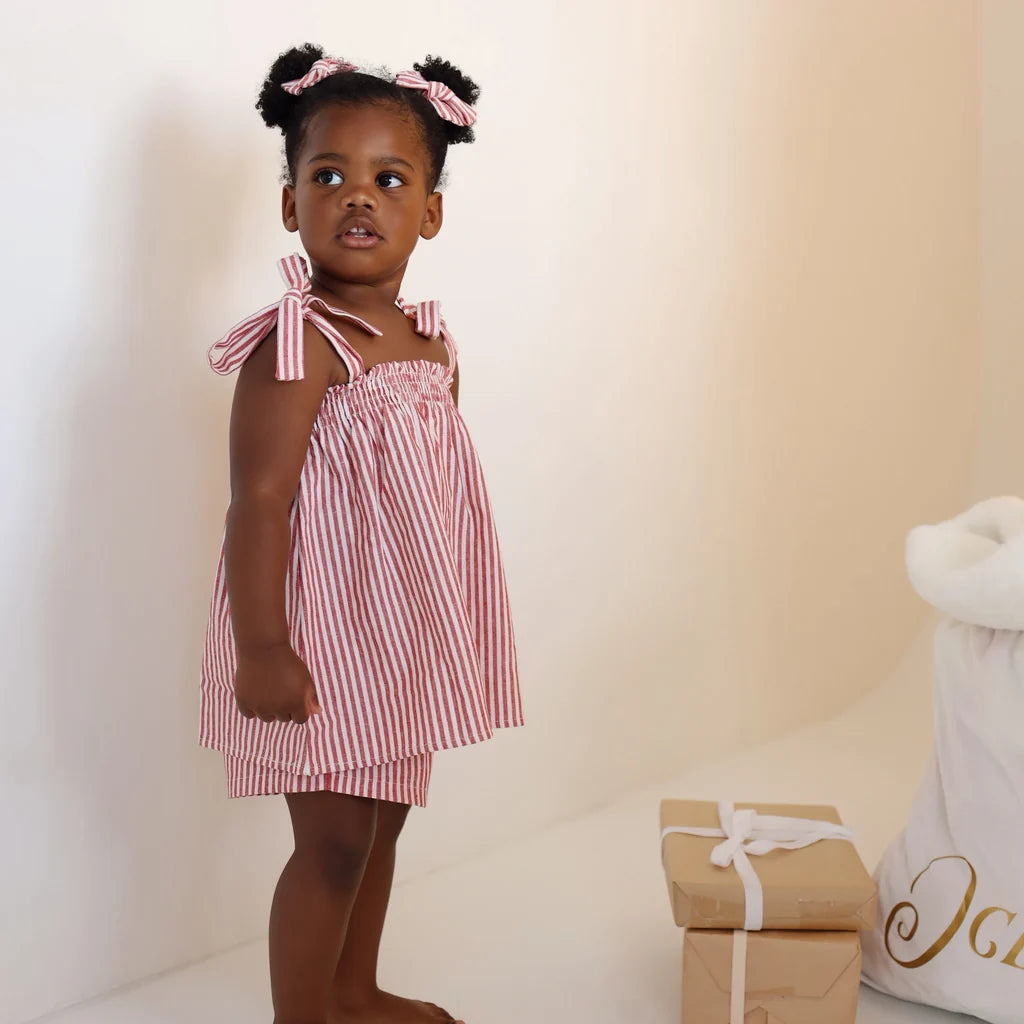 Blossom & Pear Candy Stripe Two-Piece Shorts Set Red PRE-ORDER