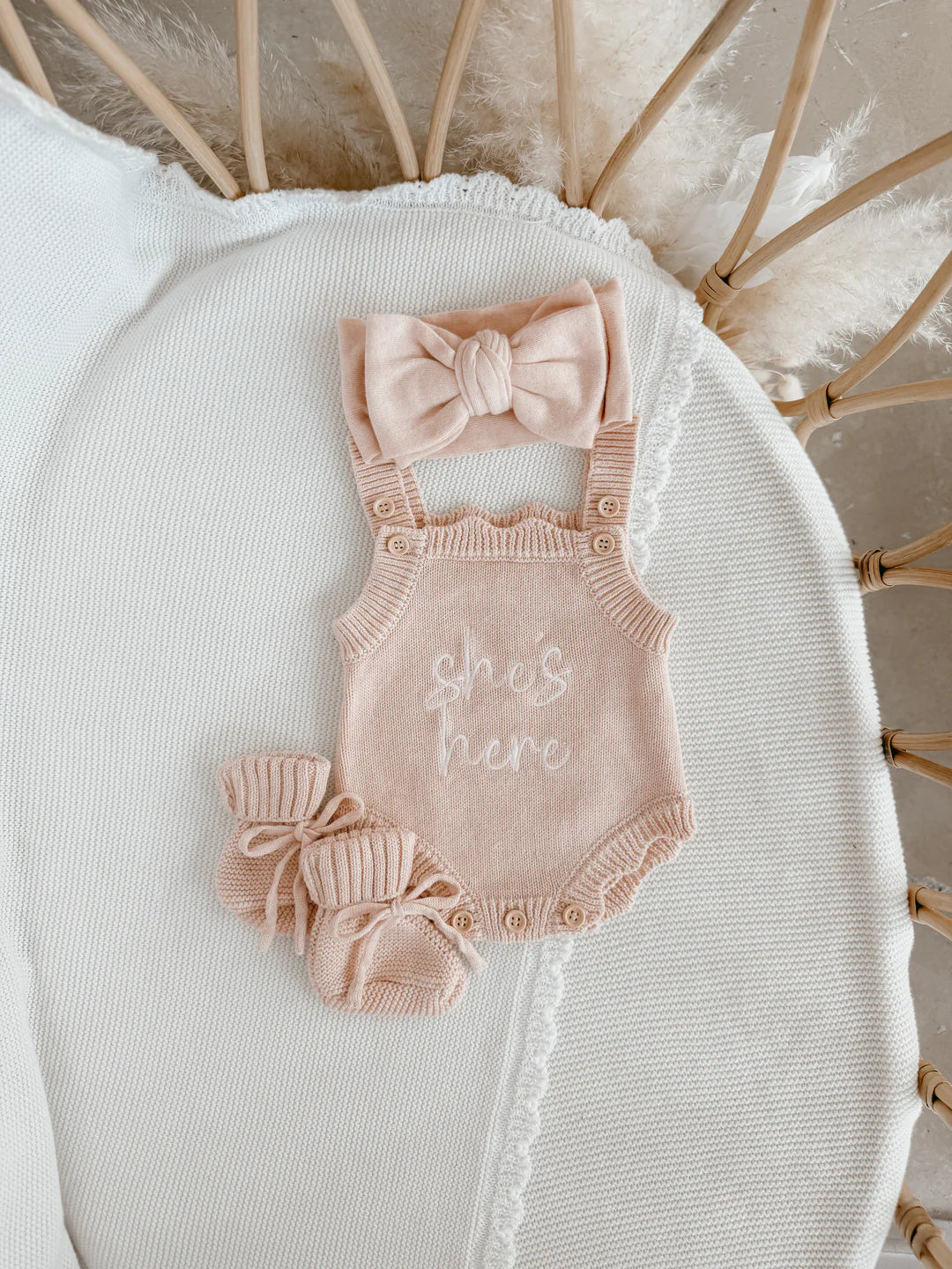 Blossom & Pear 'She's Here' Singlet Mini Knit Romper Pink Lemonade