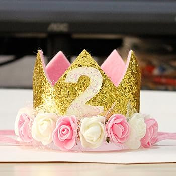 2nd Birthday Crown Hat Pink with Flowers