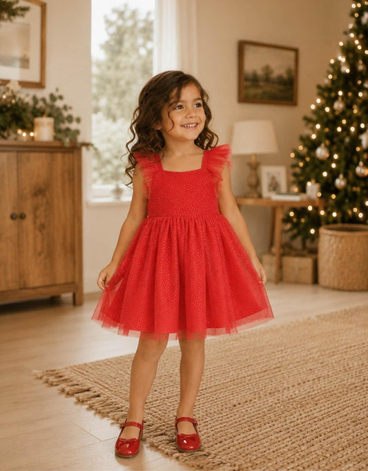 Bébé by Minihaha Festive Red Glitter Tulle Dress