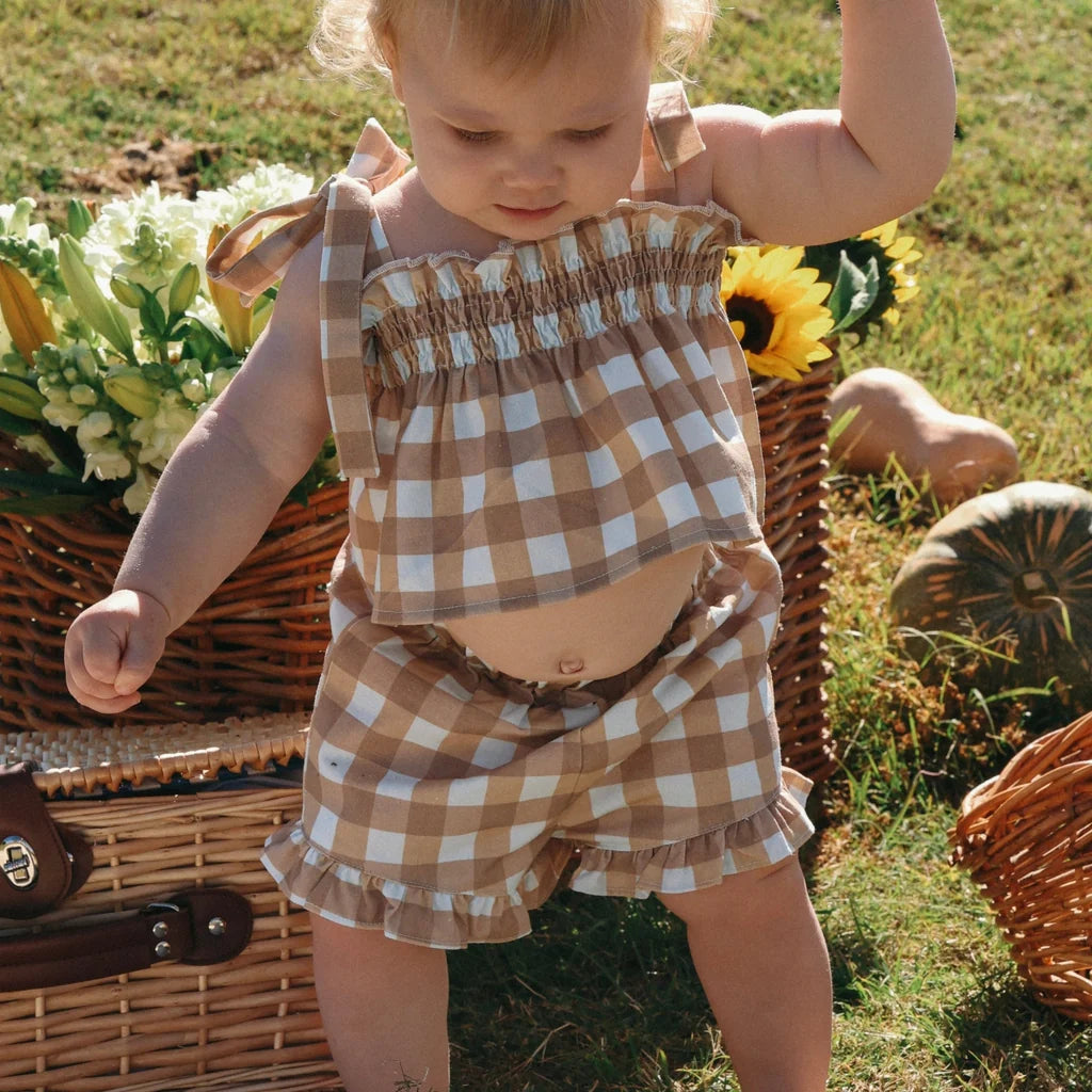 Blossom & Pear Toffee Gingham Two Piece Set