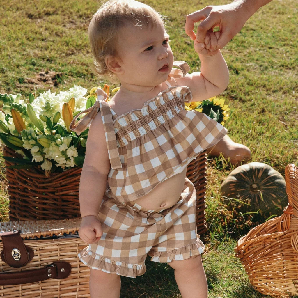Blossom & Pear Toffee Gingham Two Piece Set