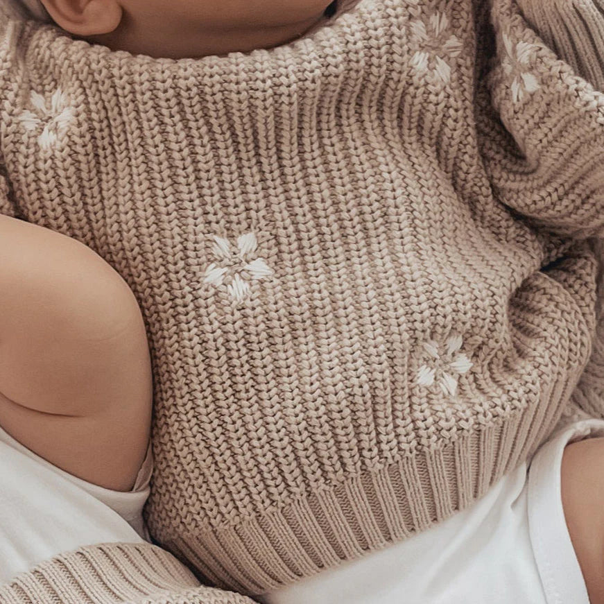 3 Little Crowns Chunky Knit Jumper Flowers