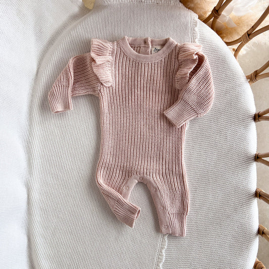 Blossom & Pear Frankie Shoulder Flutter Knit Romper Pink Lemonade