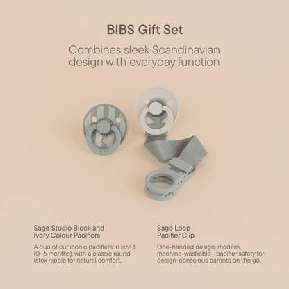 BIBS Dummy & Loop Clip Gift Set Sage