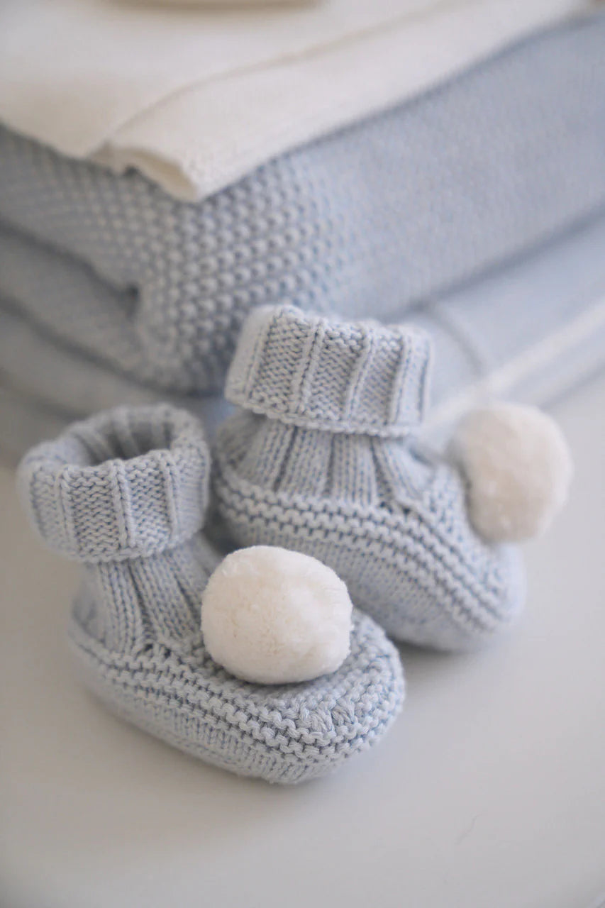Alimrose Pom Pom Baby Socks Booties Powder Blue
