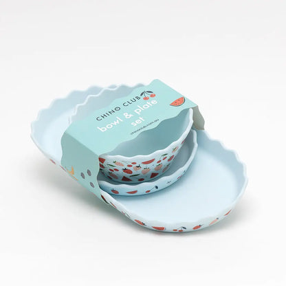 Chino Club Blue Fruits Silicone Bowl & Plate 3 Piece Set