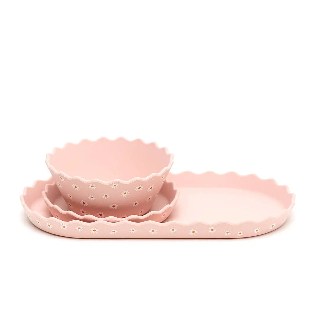 Chino Club Pink Daisy Silicone Bowl & Plate 3 Piece Set