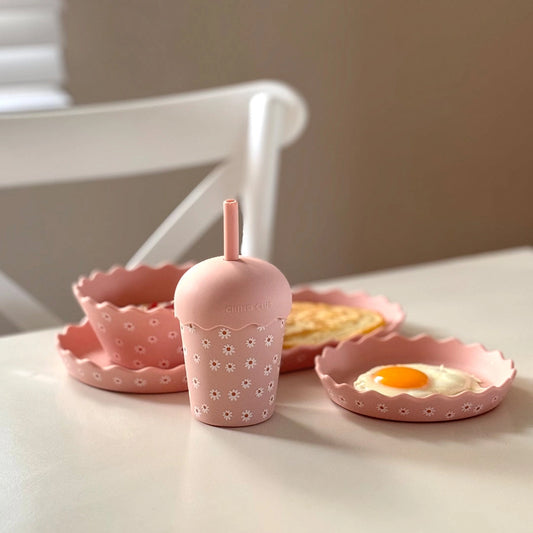 Chino Club Pink Daisy Silicone Bowl & Plate 3 Piece Set