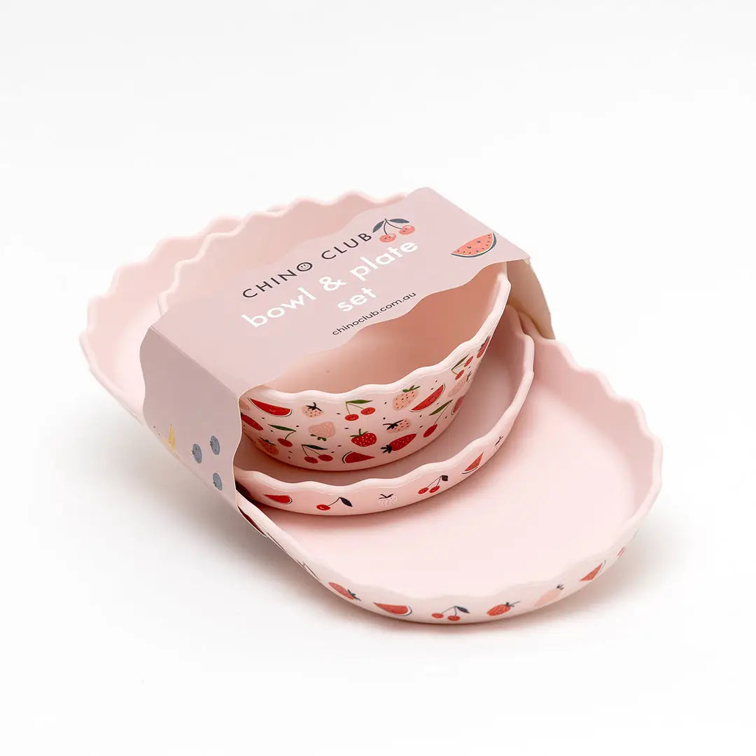 Chino Club Pink Fruits Silicone Bowl & Plate 3 Piece Set