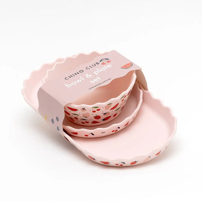 Chino Club Pink Fruits Silicone Bowl & Plate 3 Piece Set
