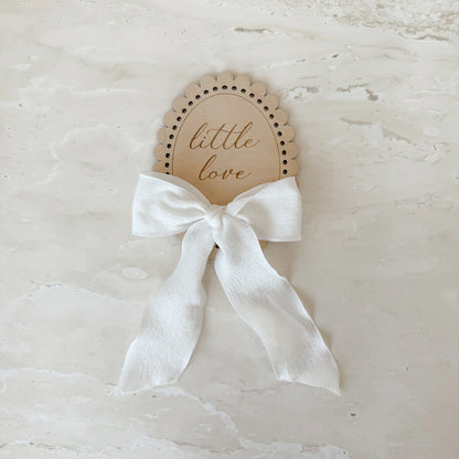 Blossom & Pear White ‘Hello World/Little Love’ Two-Sided Announcement Bow Plaque