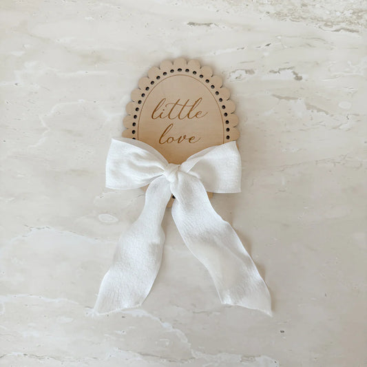 Blossom & Pear White Hello World/Little Love Two-Sided Announcement Bow Plaque