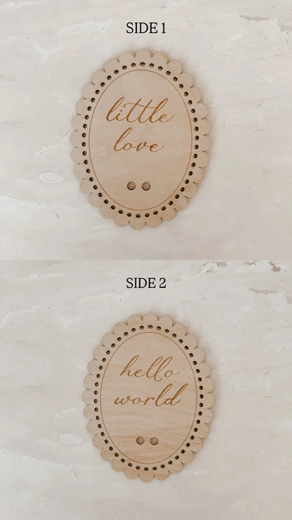 Blossom & Pear White ‘Hello World/Little Love’ Two-Sided Announcement Bow Plaque