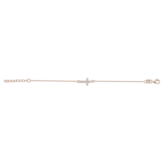 Tiny Treasures Sterling Silver Children’s Bracelet with CZ Cross Rose Gold