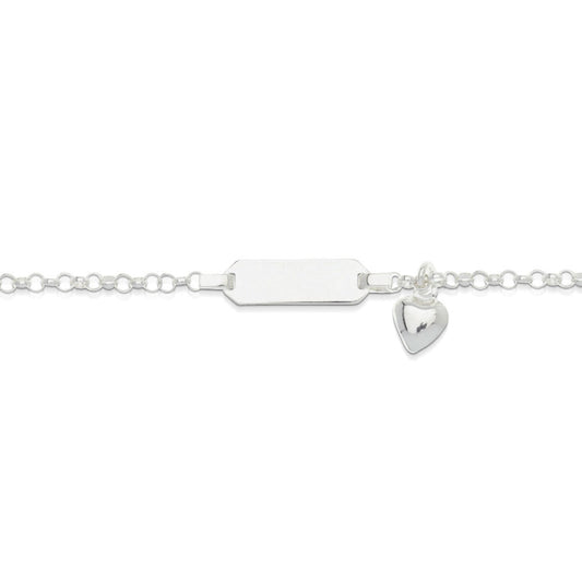 Tiny Treasures Sterling Silver Baby ID Plate Bracelet with Heart Charm Silver