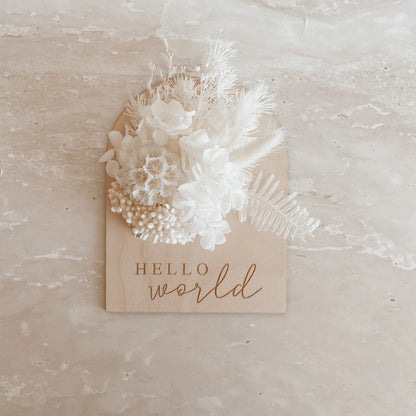 Blossom & Pear ‘Hello World’ Dried Floral Announcement Plaque