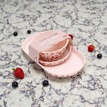 Chino Club Pink Fruits Silicone Bowl & Plate 3 Piece Set