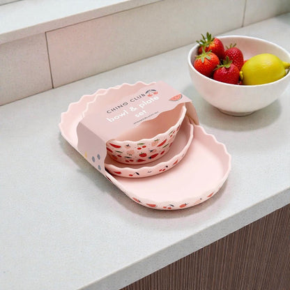 Chino Club Pink Fruits Silicone Bowl & Plate 3 Piece Set