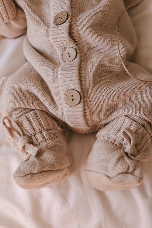 3 Little Crowns Knitted Booties Mushroom