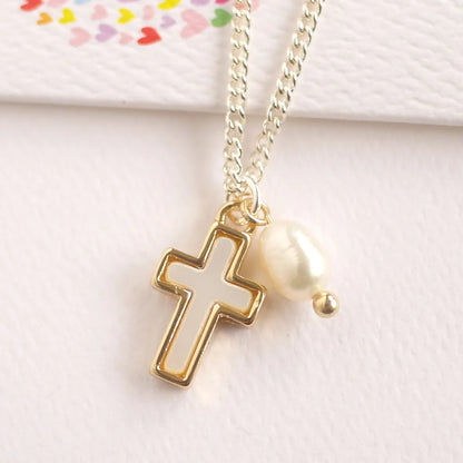 Lauren Hinkley Necklace | Cross with Fresh Water Pearl