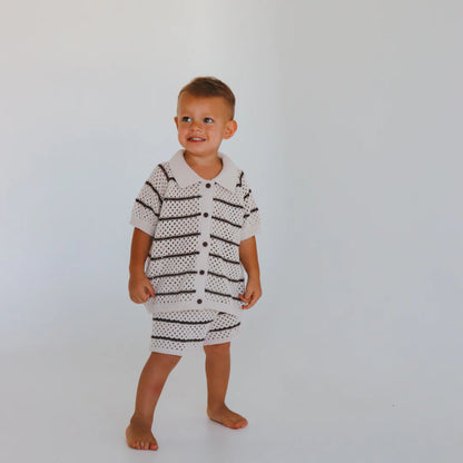 Blossom & Pear Espresso Stripe Button Down Set