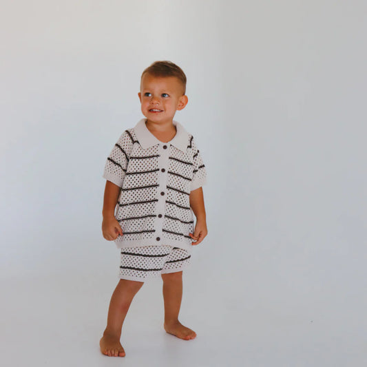 Blossom & Pear Espresso Stripe Button Down Set