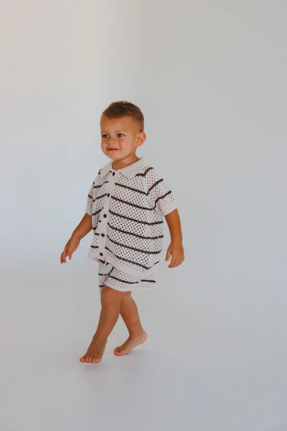 Blossom & Pear Espresso Stripe Button Down Set