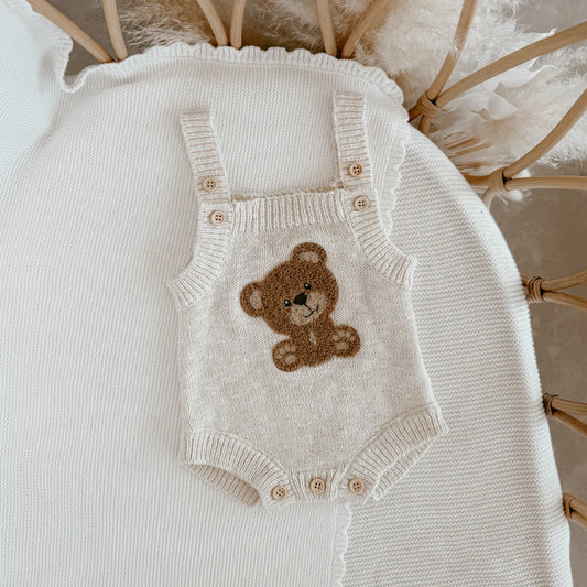 Blossom & Pear Bear Singlet Knit Romper Honey