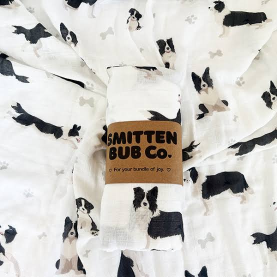 Smitten Bub Co. Border Collie Bamboo Cotton Muslin Wrap