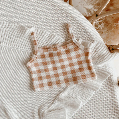 Blossom & Pear Caramel Gingham Crop Top