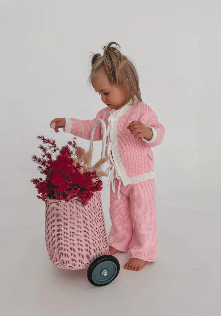 Indigo Dreams Chunky Tie Knit Cardigan Belle Pink
