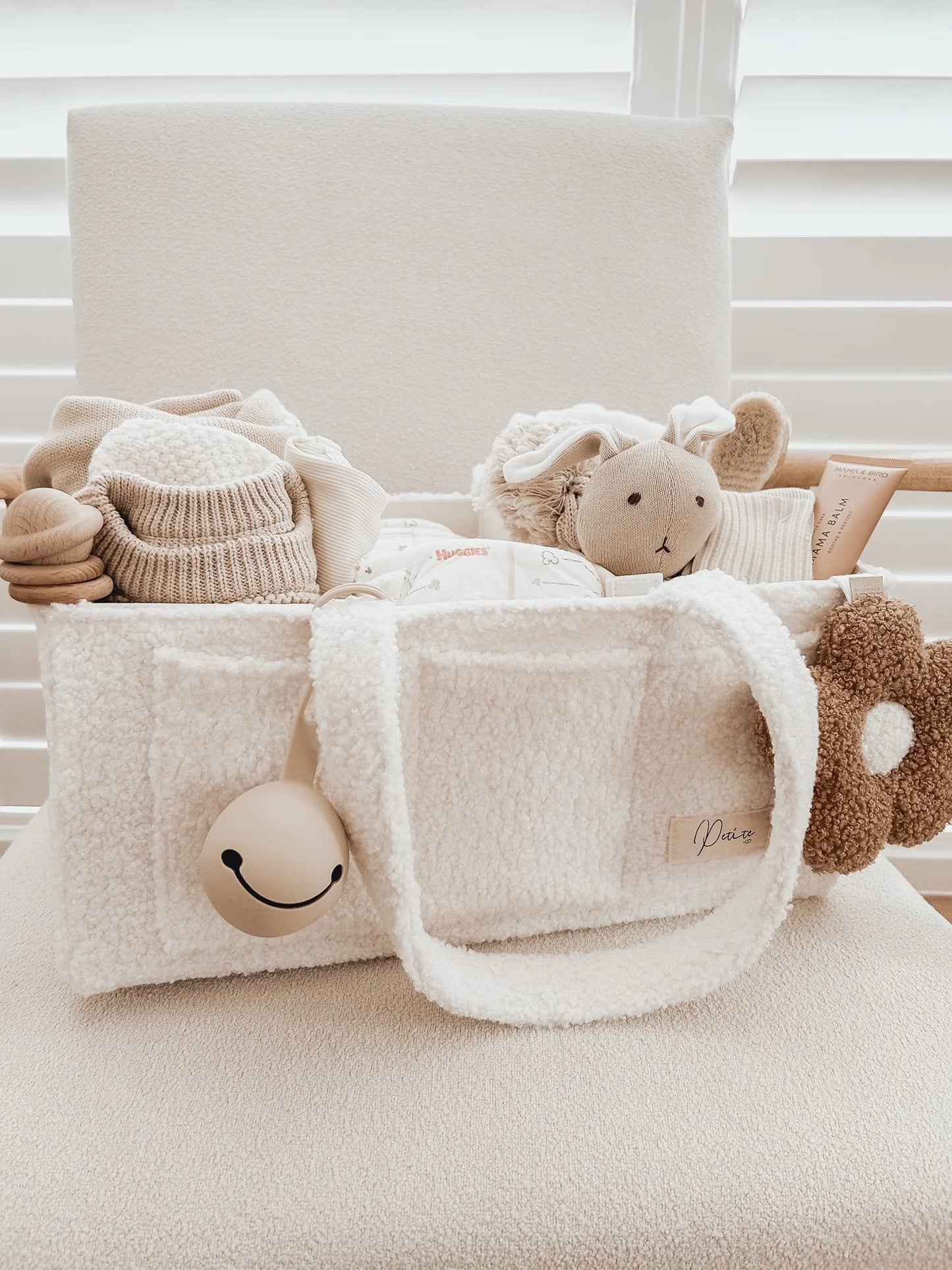 Petite + Co Nappy Caddy Organiser All Teddy Snow