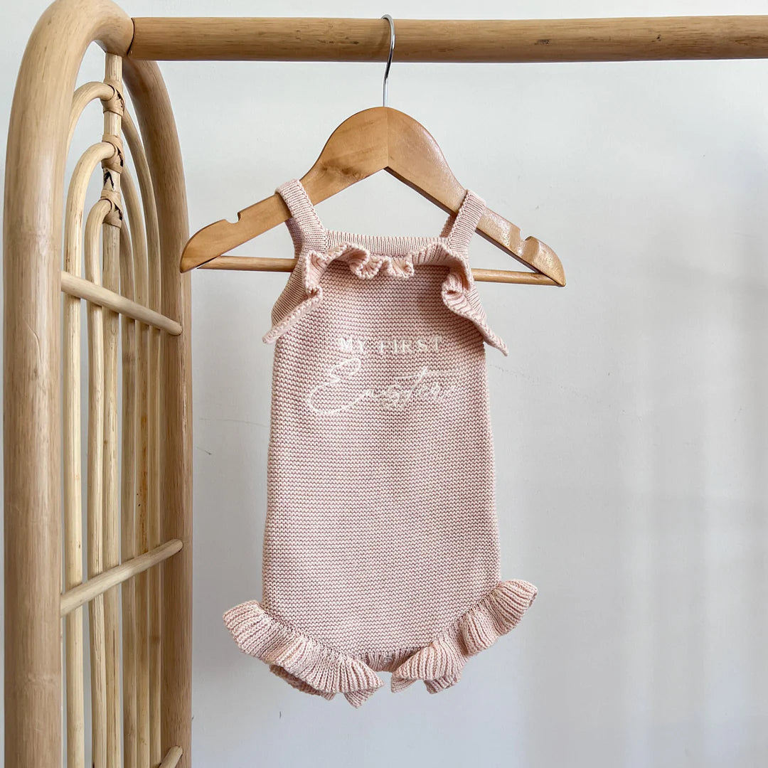 Blossom & Pear 'My First Easter' Singlet Knit Frill Romper Pink Lemonade