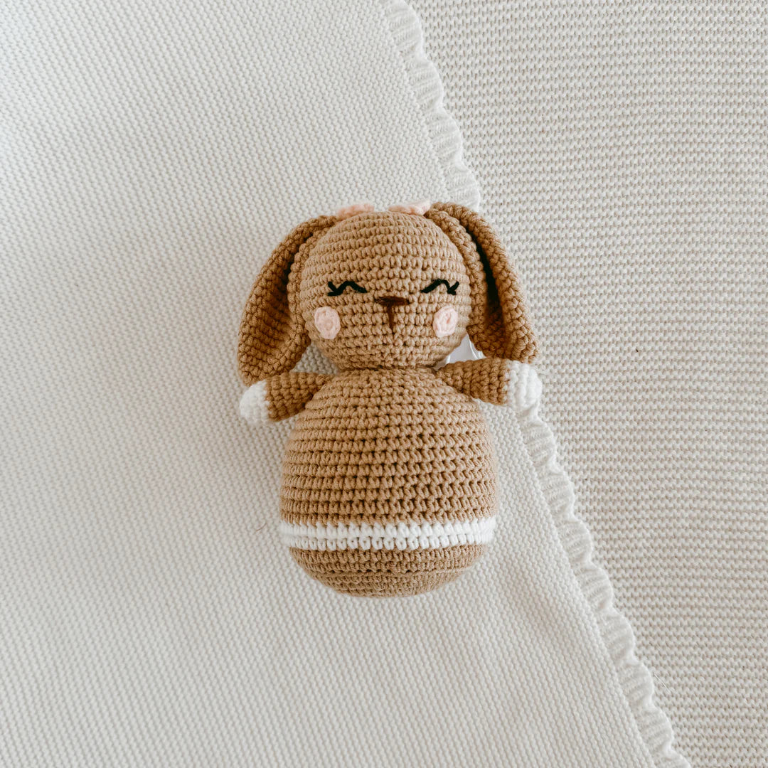 Blossom & Pear Easter Bunny Crochet Rattle Pink or Blue