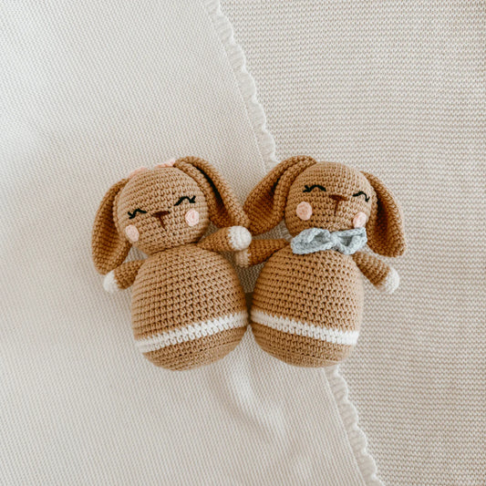 Blossom & Pear Easter Bunny Crochet Rattle Pink or Blue