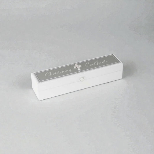 Russell Collection Silver Plate Christening Certificate Box White