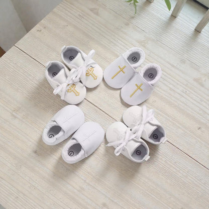 White Christening Baptism Shoes White Cross