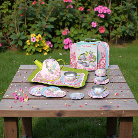 Kaper Kidz 15-Piece Flower Fairy Tin Tea Set