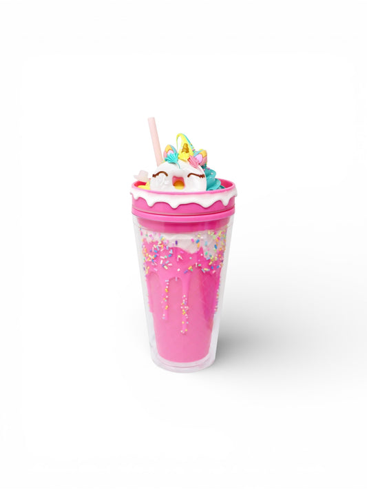 Pink Poppy Unicorn Donut Drinking Cup Pink